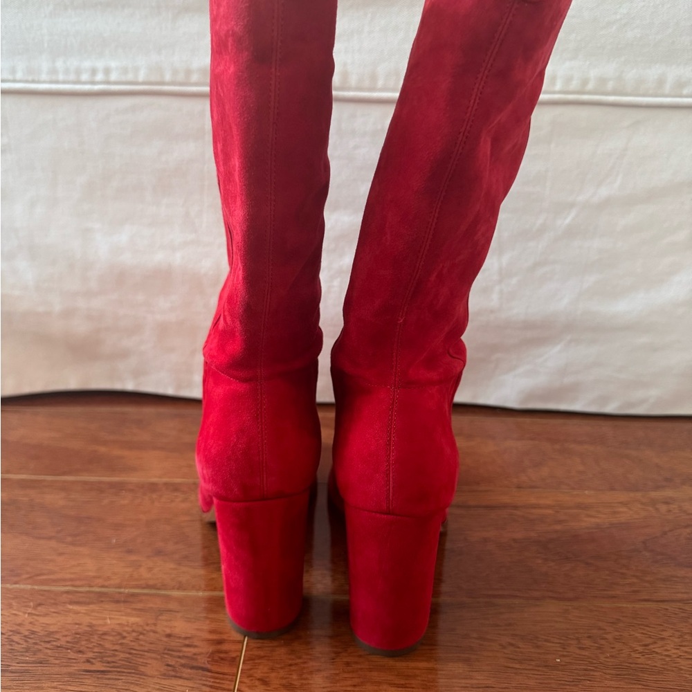 Ralph Lauren Vibrant Red Suede Heeled Boots - Picture 2 of 4